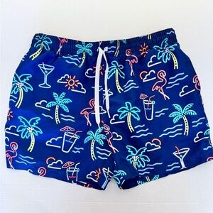 Chubbies Neon Lights Medium Swim Trunks Shorts 5.5 In Mesh Lined Flamingo Drinks